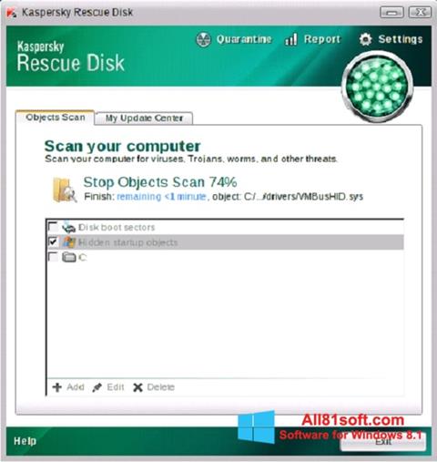 સ્ક્રીનશૉટ Kaspersky Rescue Disk Windows 8.1