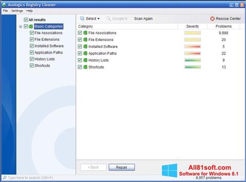 સ્ક્રીનશૉટ Auslogics Registry Cleaner Windows 8.1