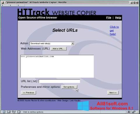 સ્ક્રીનશૉટ HTTrack Website Copier Windows 8.1