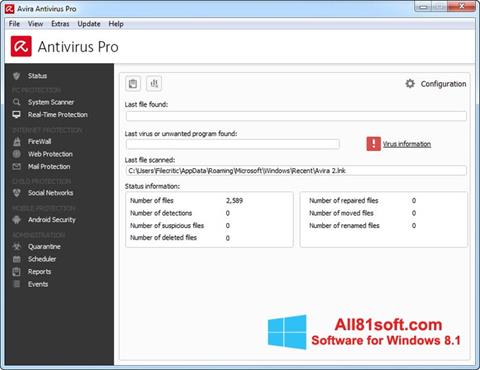 સ્ક્રીનશૉટ Avira Antivirus Pro Windows 8.1