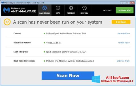 સ્ક્રીનશૉટ Malwarebytes Anti-Malware Free Windows 8.1