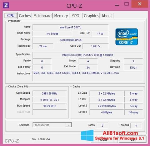 સ્ક્રીનશૉટ CPU-Z Windows 8.1
