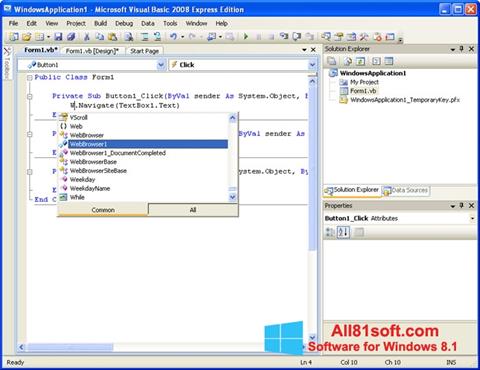 સ્ક્રીનશૉટ Microsoft Visual Basic Windows 8.1