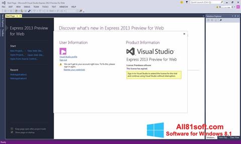 સ્ક્રીનશૉટ Microsoft Visual Studio Express Windows 8.1