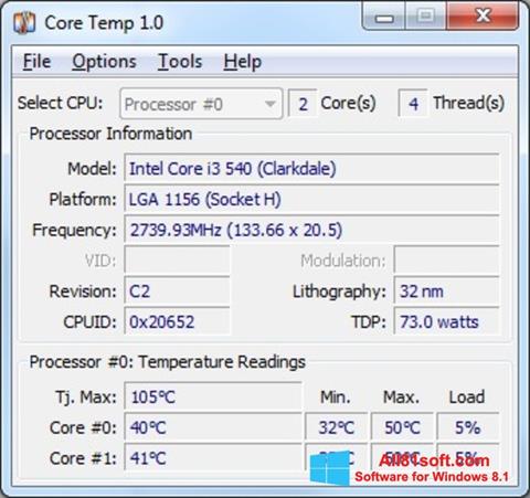 સ્ક્રીનશૉટ Core Temp Windows 8.1