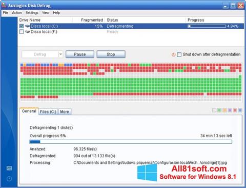સ્ક્રીનશૉટ Auslogics Disk Defrag Windows 8.1