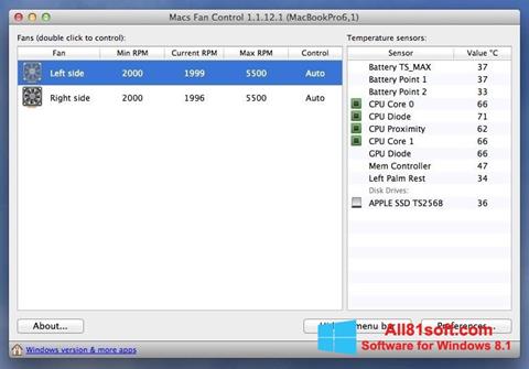 સ્ક્રીનશૉટ Macs Fan Control Windows 8.1